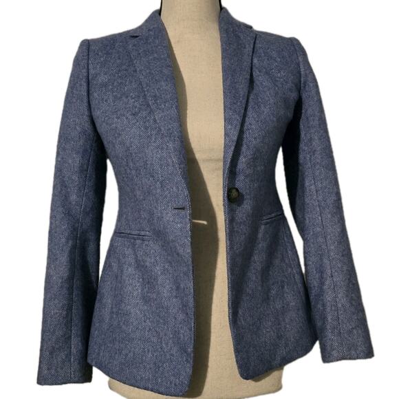 Women’s BANANA REPUBLIC Blue Heather Wool Blazer Italian Fabric Jacket SZ 00 P - Picture 2 of 11